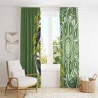 Aussie Kokaburra Golden Wattle Window Curtain Aboriginal with National Color