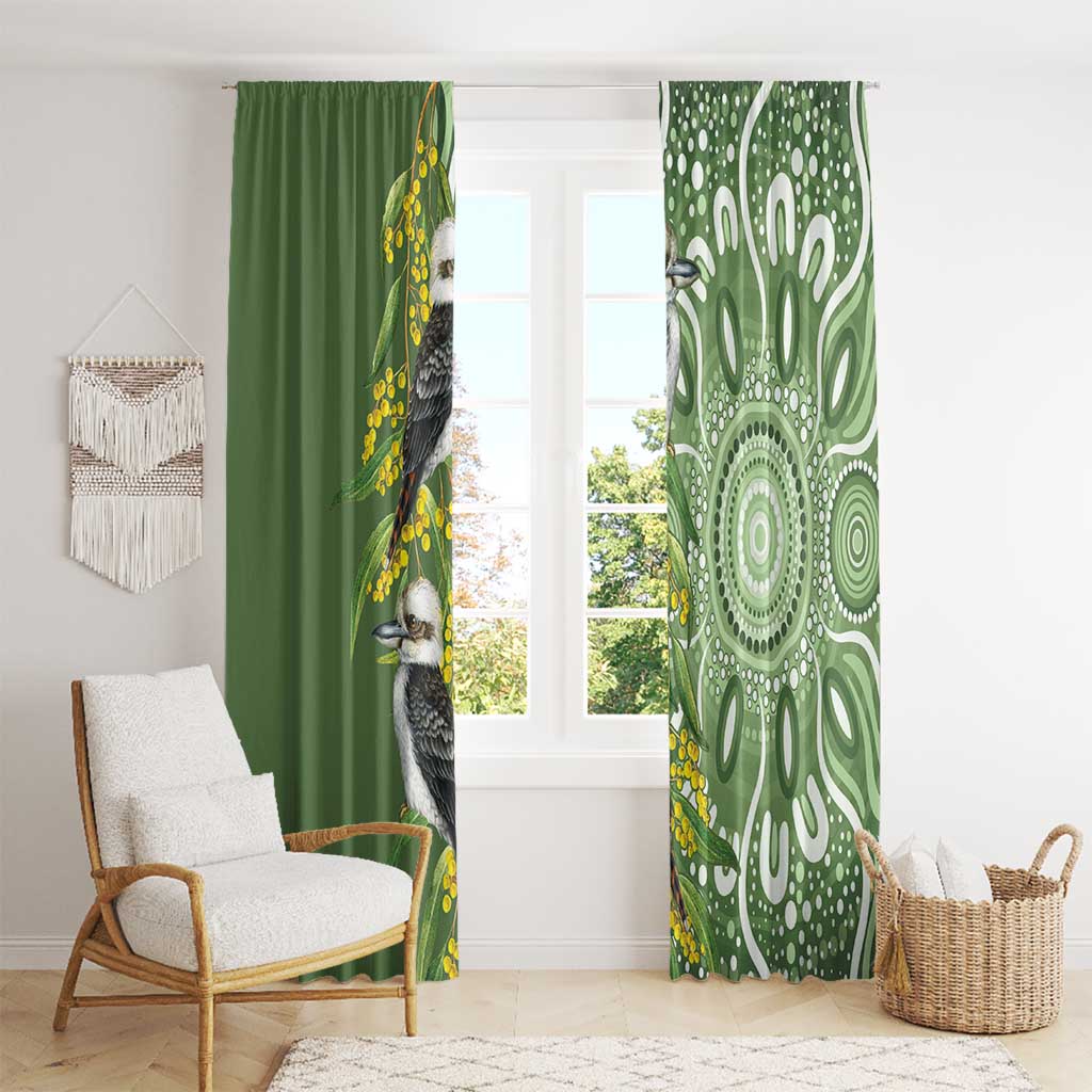 Aussie Kokaburra Golden Wattle Window Curtain Aboriginal with National Color