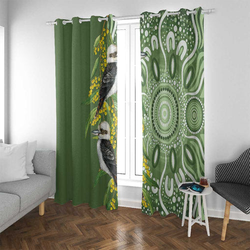 Aussie Kokaburra Golden Wattle Window Curtain Aboriginal with National Color