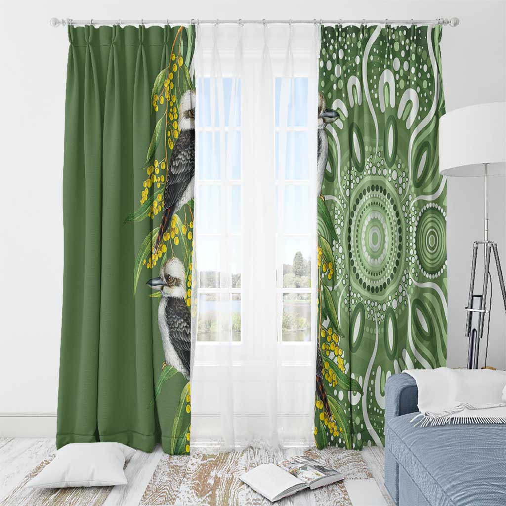 Aussie Kokaburra Golden Wattle Window Curtain Aboriginal with National Color
