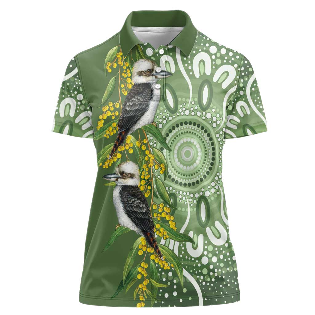 Aussie Kokaburra Golden Wattle Women Polo Shirt Aboriginal with National Color