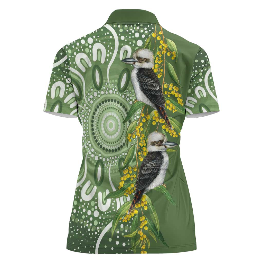 Aussie Kokaburra Golden Wattle Women Polo Shirt Aboriginal with National Color