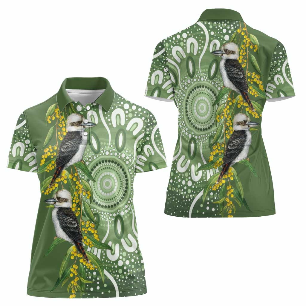 Aussie Kokaburra Golden Wattle Women Polo Shirt Aboriginal with National Color