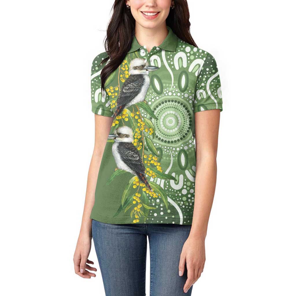 Aussie Kokaburra Golden Wattle Women Polo Shirt Aboriginal with National Color
