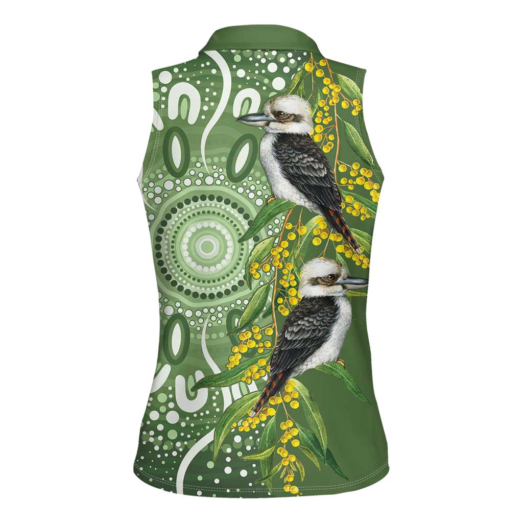 Aussie Kokaburra Golden Wattle Women Sleeveless Polo Shirt Aboriginal with National Color