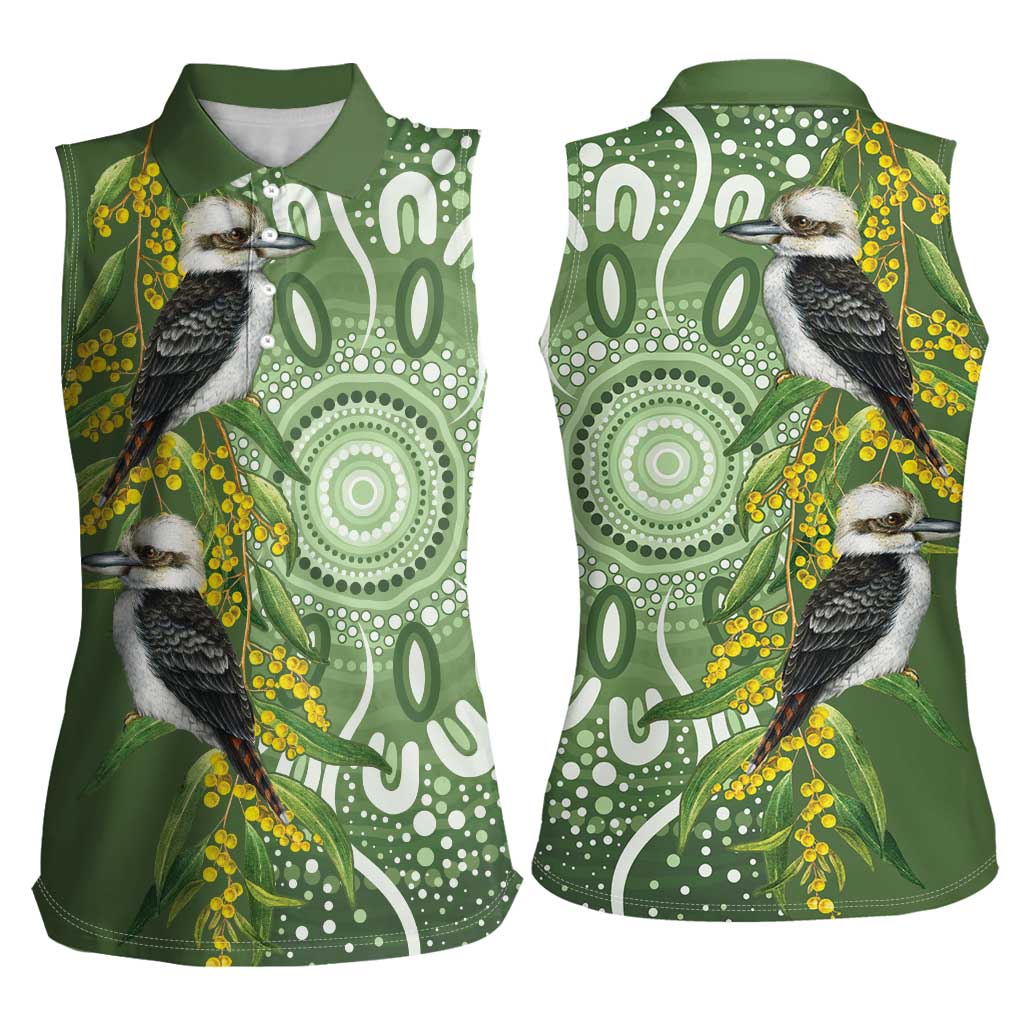 Aussie Kokaburra Golden Wattle Women Sleeveless Polo Shirt Aboriginal with National Color