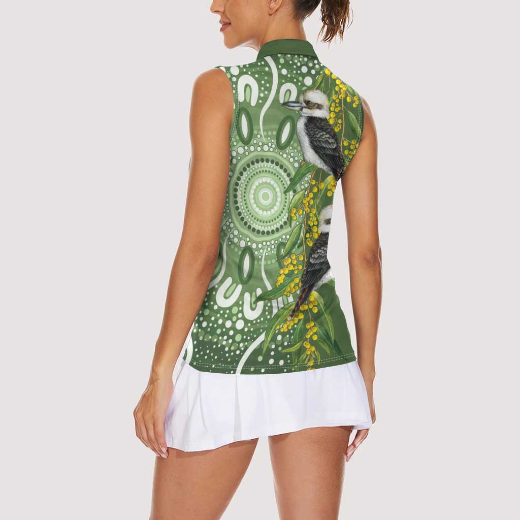 Aussie Kokaburra Golden Wattle Women Sleeveless Polo Shirt Aboriginal with National Color