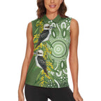 Aussie Kokaburra Golden Wattle Women Sleeveless Polo Shirt Aboriginal with National Color