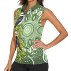 Aussie Kokaburra Golden Wattle Women Sleeveless Polo Shirt Aboriginal with National Color