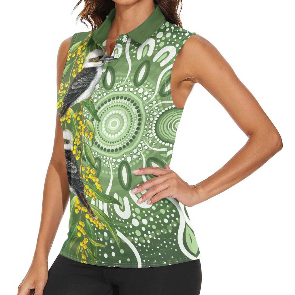 Aussie Kokaburra Golden Wattle Women Sleeveless Polo Shirt Aboriginal with National Color