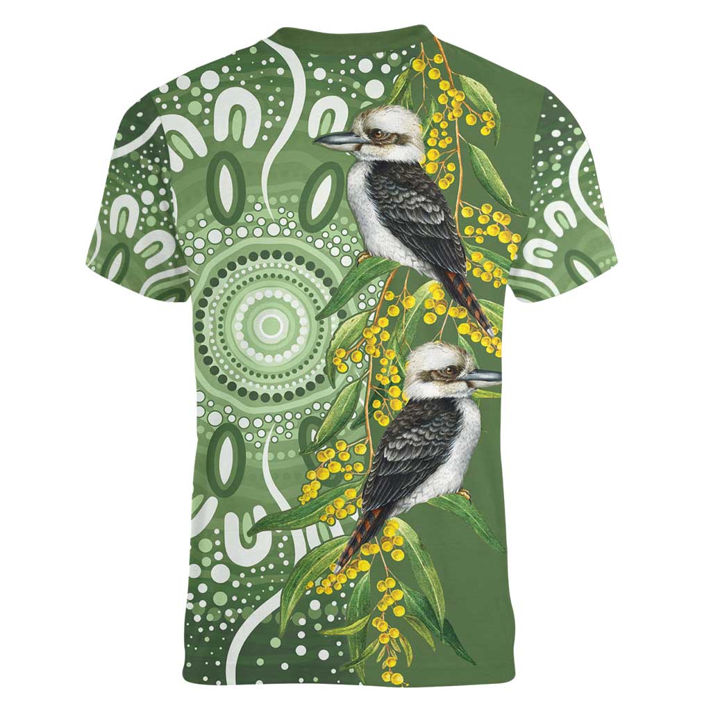 Aussie Kokaburra Golden Wattle Women V-Neck T-Shirt Aboriginal with National Color