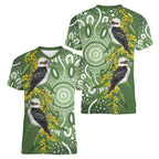 Aussie Kokaburra Golden Wattle Women V-Neck T-Shirt Aboriginal with National Color