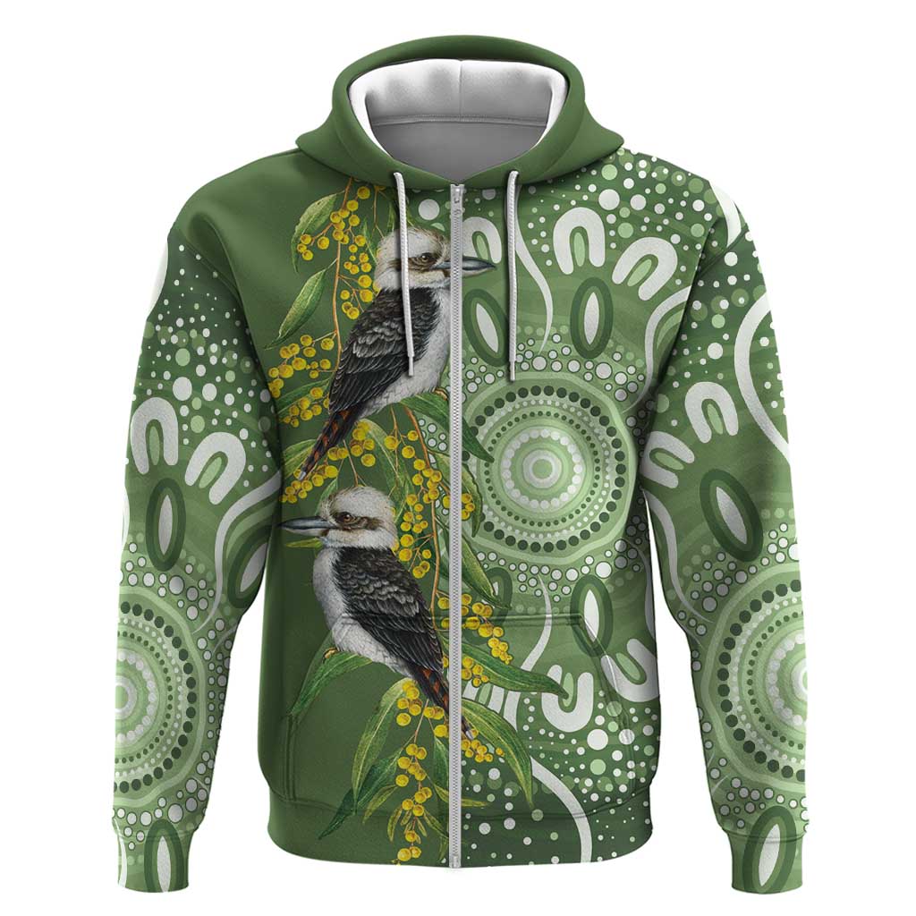 Aussie Kokaburra Golden Wattle Zip Hoodie Aboriginal with National Color