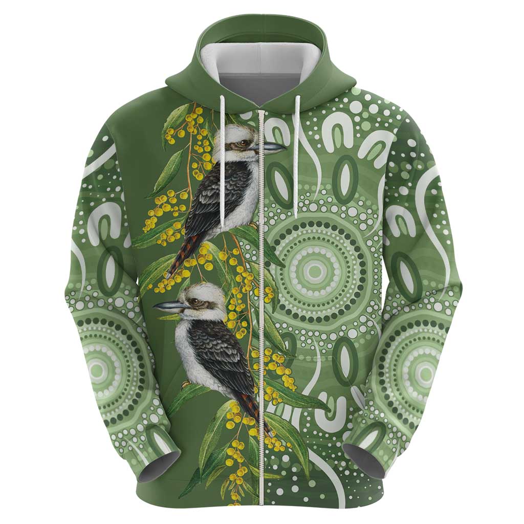Aussie Kokaburra Golden Wattle Zip Hoodie Aboriginal with National Color