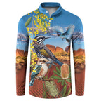Australia Native Bird Uluru Ayers Rock Button Sweatshirt