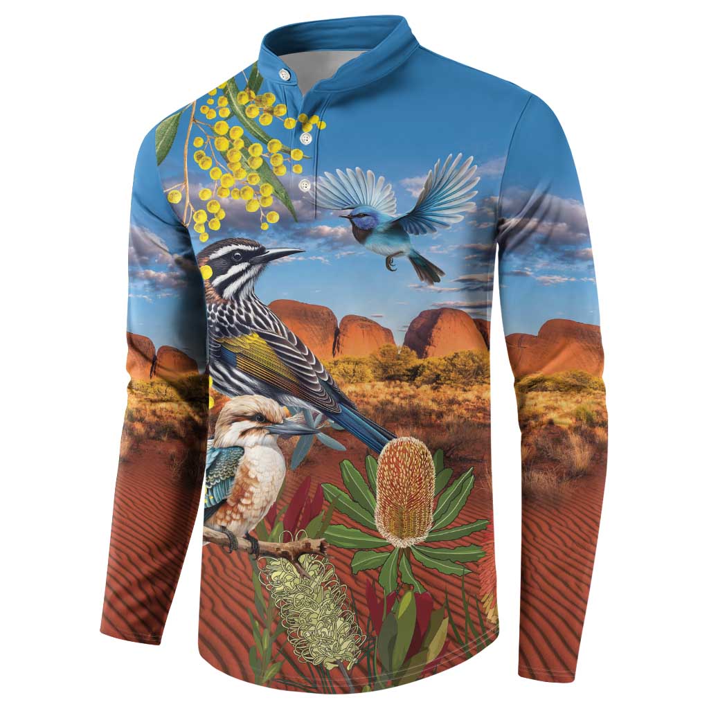 Australia Native Bird Uluru Ayers Rock Button Sweatshirt