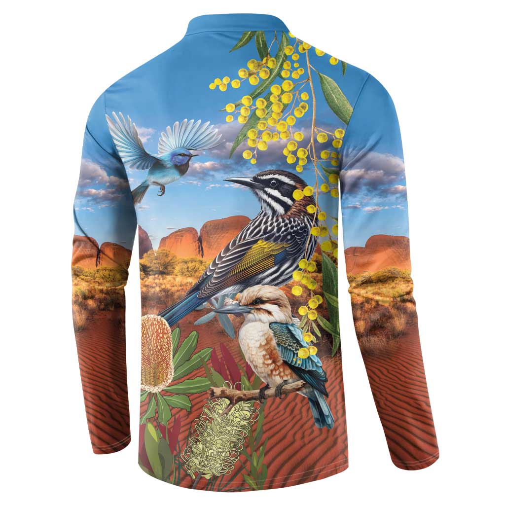 Australia Native Bird Uluru Ayers Rock Button Sweatshirt