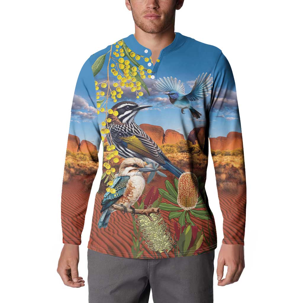 Australia Native Bird Uluru Ayers Rock Button Sweatshirt