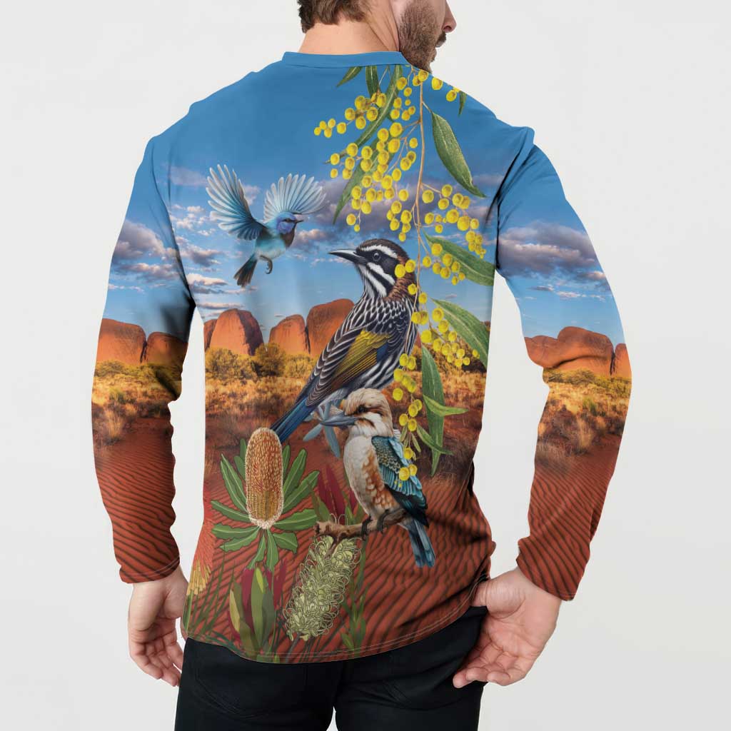 Australia Native Bird Uluru Ayers Rock Button Sweatshirt