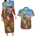 Australia Native Bird Uluru Ayers Rock Couples Matching Long Sleeve Bodycon Dress and Hawaiian Shirt