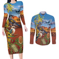 Australia Native Bird Uluru Ayers Rock Couples Matching Long Sleeve Bodycon Dress and Long Sleeve Button Shirt
