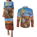 Australia Native Bird Uluru Ayers Rock Couples Matching Puletasi and Long Sleeve Button Shirt