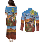 Australia Native Bird Uluru Ayers Rock Couples Matching Puletasi and Long Sleeve Button Shirt