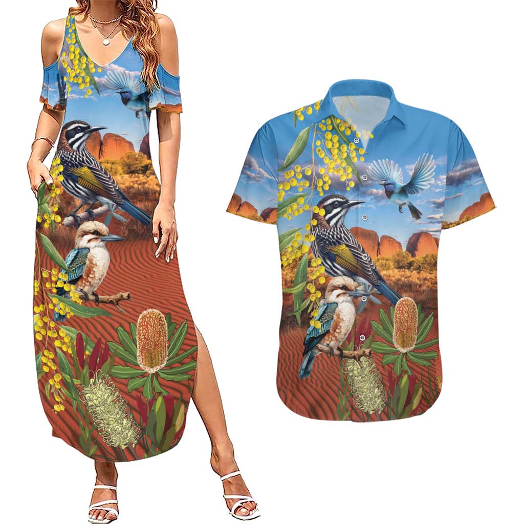 Australia Native Bird Uluru Ayers Rock Couples Matching Summer Maxi Dress and Hawaiian Shirt