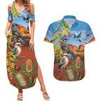 Australia Native Bird Uluru Ayers Rock Couples Matching Summer Maxi Dress and Hawaiian Shirt