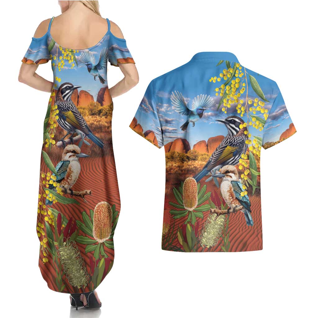 Australia Native Bird Uluru Ayers Rock Couples Matching Summer Maxi Dress and Hawaiian Shirt