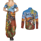 Australia Native Bird Uluru Ayers Rock Couples Matching Summer Maxi Dress and Long Sleeve Button Shirt
