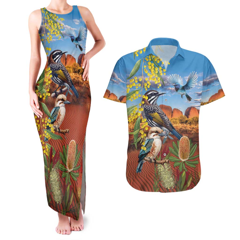 Australia Native Bird Uluru Ayers Rock Couples Matching Tank Maxi Dress and Hawaiian Shirt
