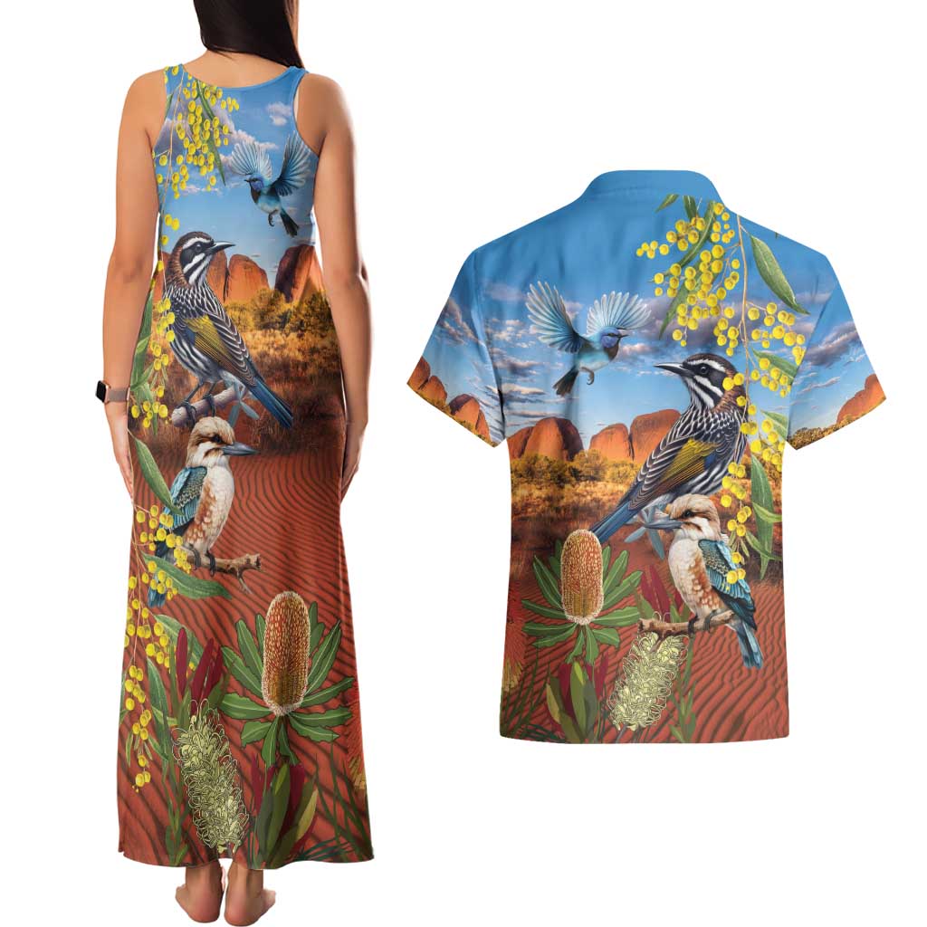 Australia Native Bird Uluru Ayers Rock Couples Matching Tank Maxi Dress and Hawaiian Shirt