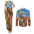 Australia Native Bird Uluru Ayers Rock Couples Matching Tank Maxi Dress and Long Sleeve Button Shirt