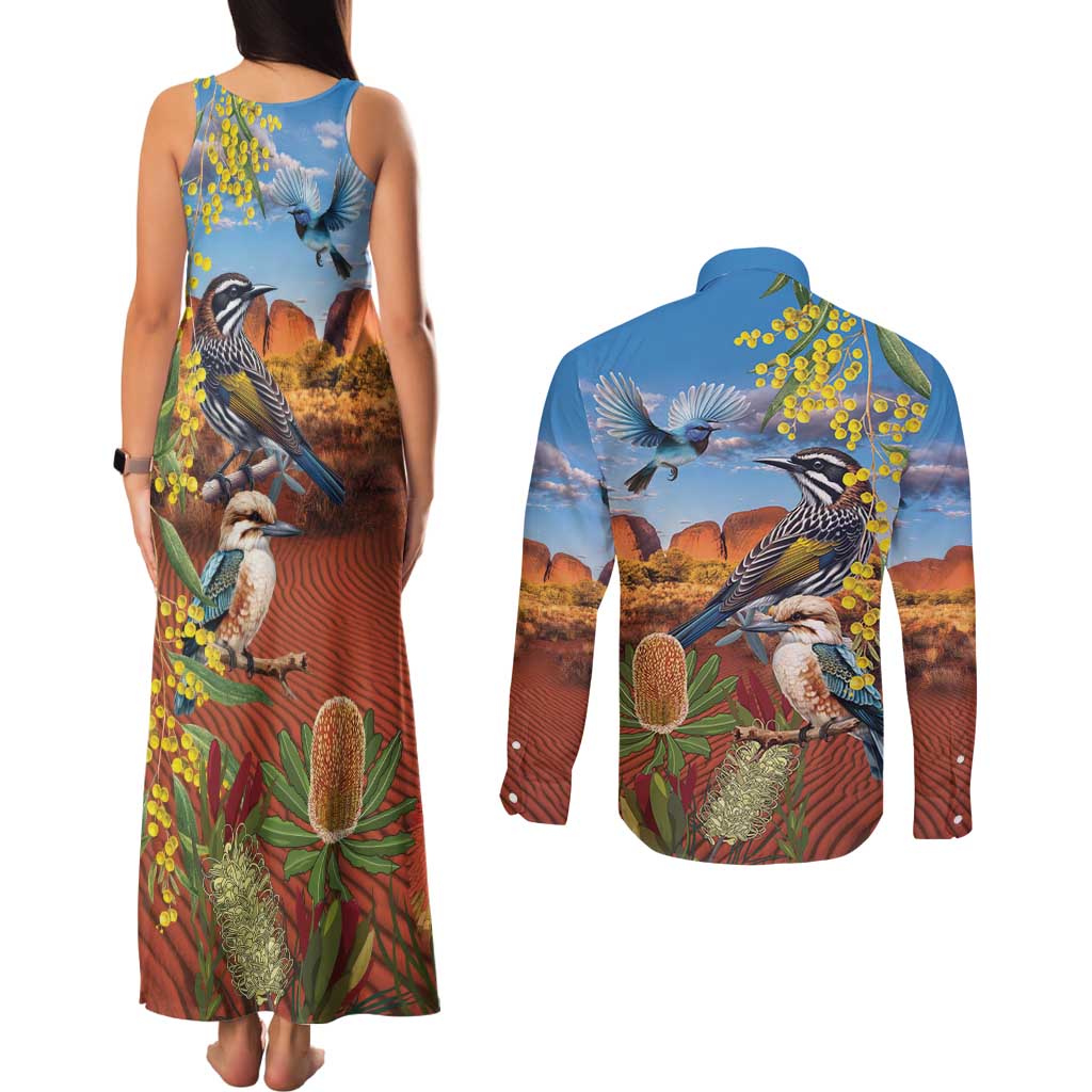 Australia Native Bird Uluru Ayers Rock Couples Matching Tank Maxi Dress and Long Sleeve Button Shirt