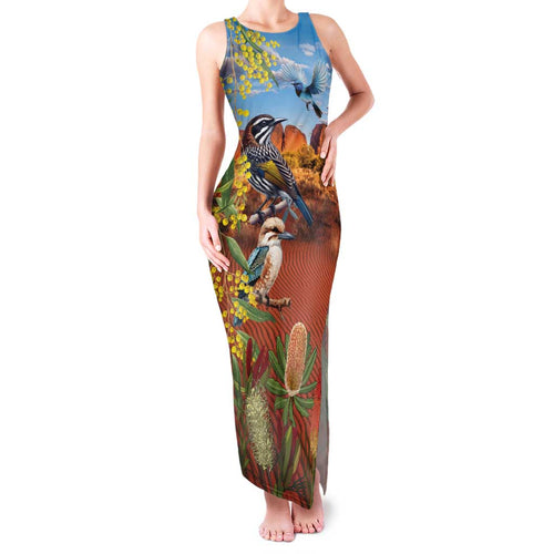 Australia Native Bird Uluru Ayers Rock Family Matching Tank Maxi Dress and Hawaiian Shirt