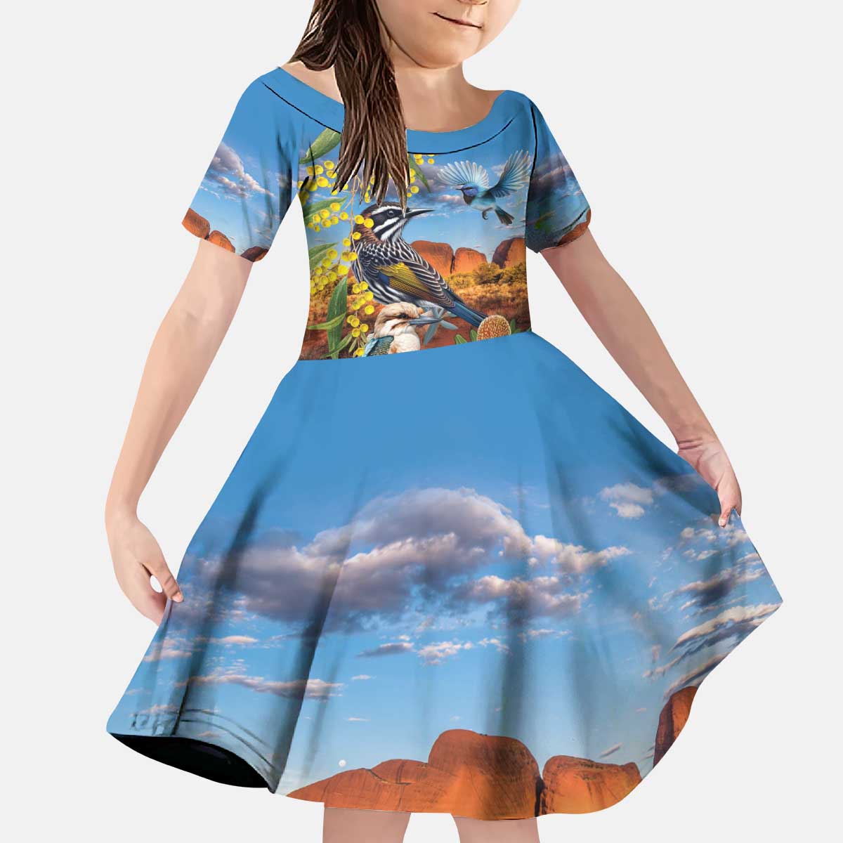 Australia Native Bird Uluru Ayers Rock Kid Short Sleeve Dress