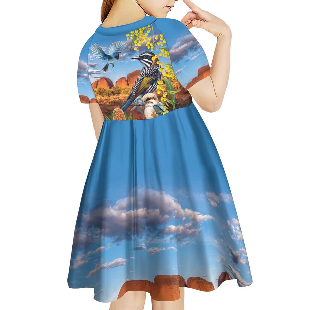 Australia Native Bird Uluru Ayers Rock Kid Short Sleeve Dress