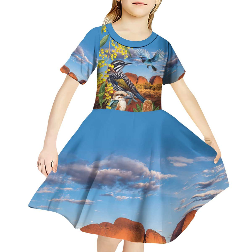 Australia Native Bird Uluru Ayers Rock Kid Short Sleeve Dress