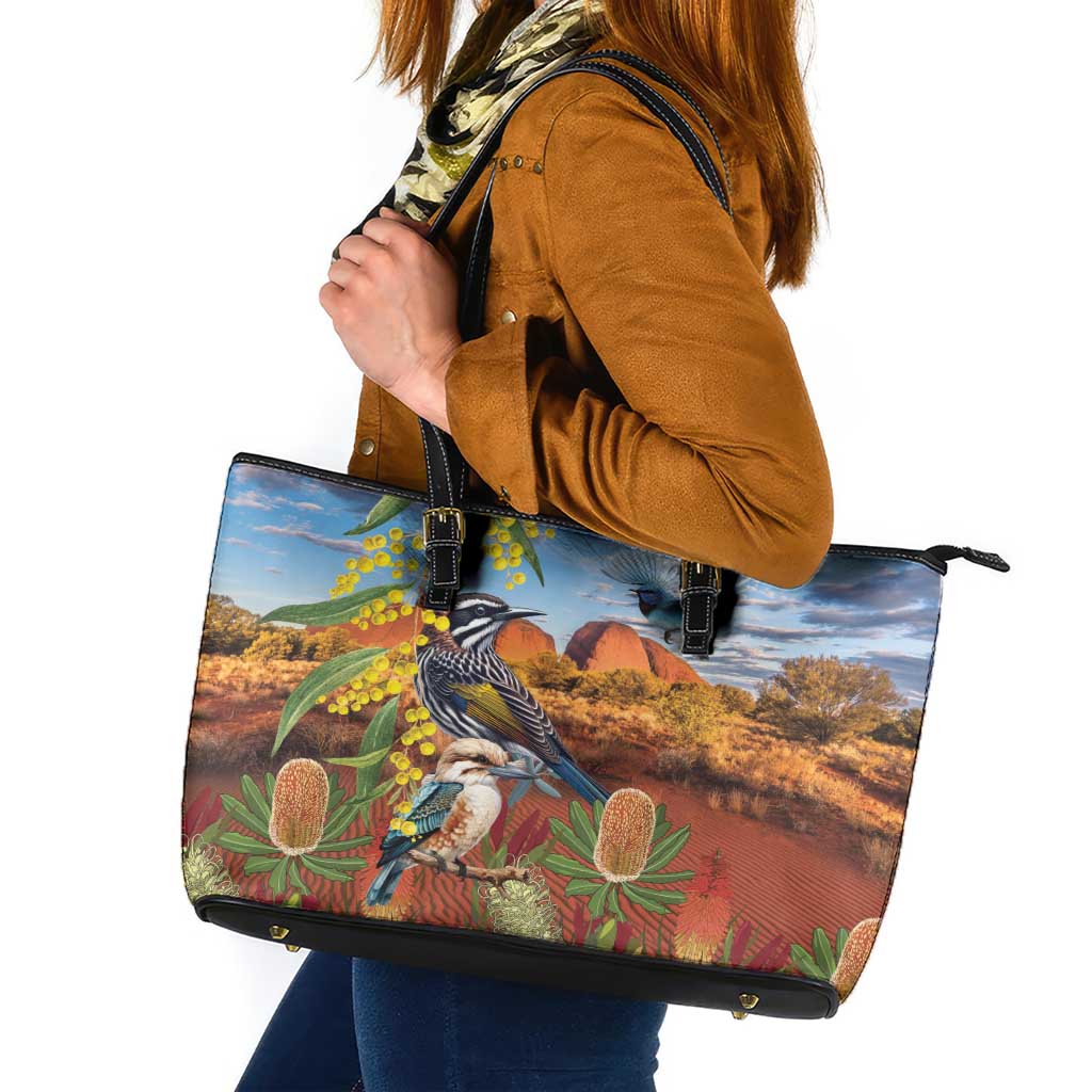 Australia Native Bird Uluru Ayers Rock Leather Tote Bag