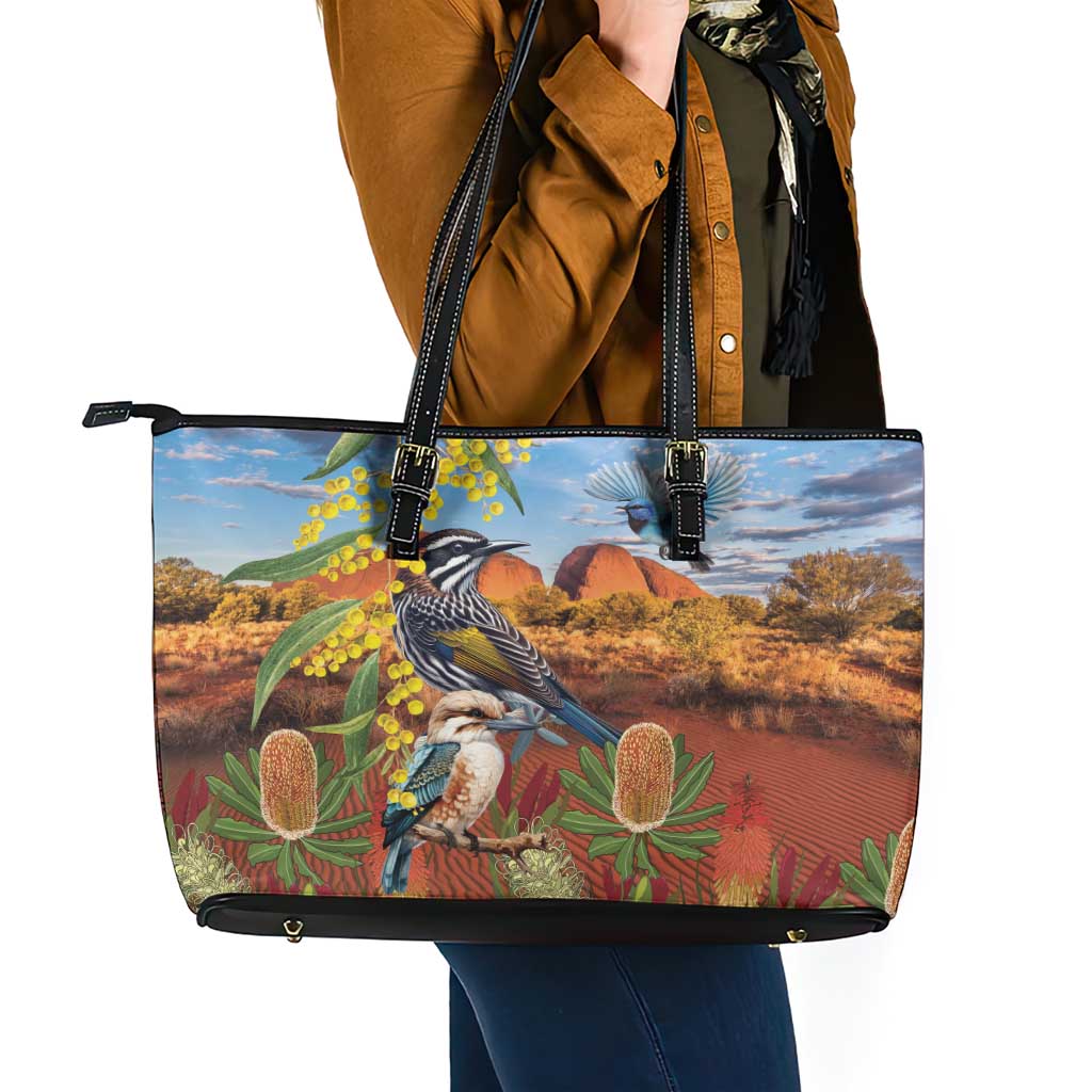 Australia Native Bird Uluru Ayers Rock Leather Tote Bag