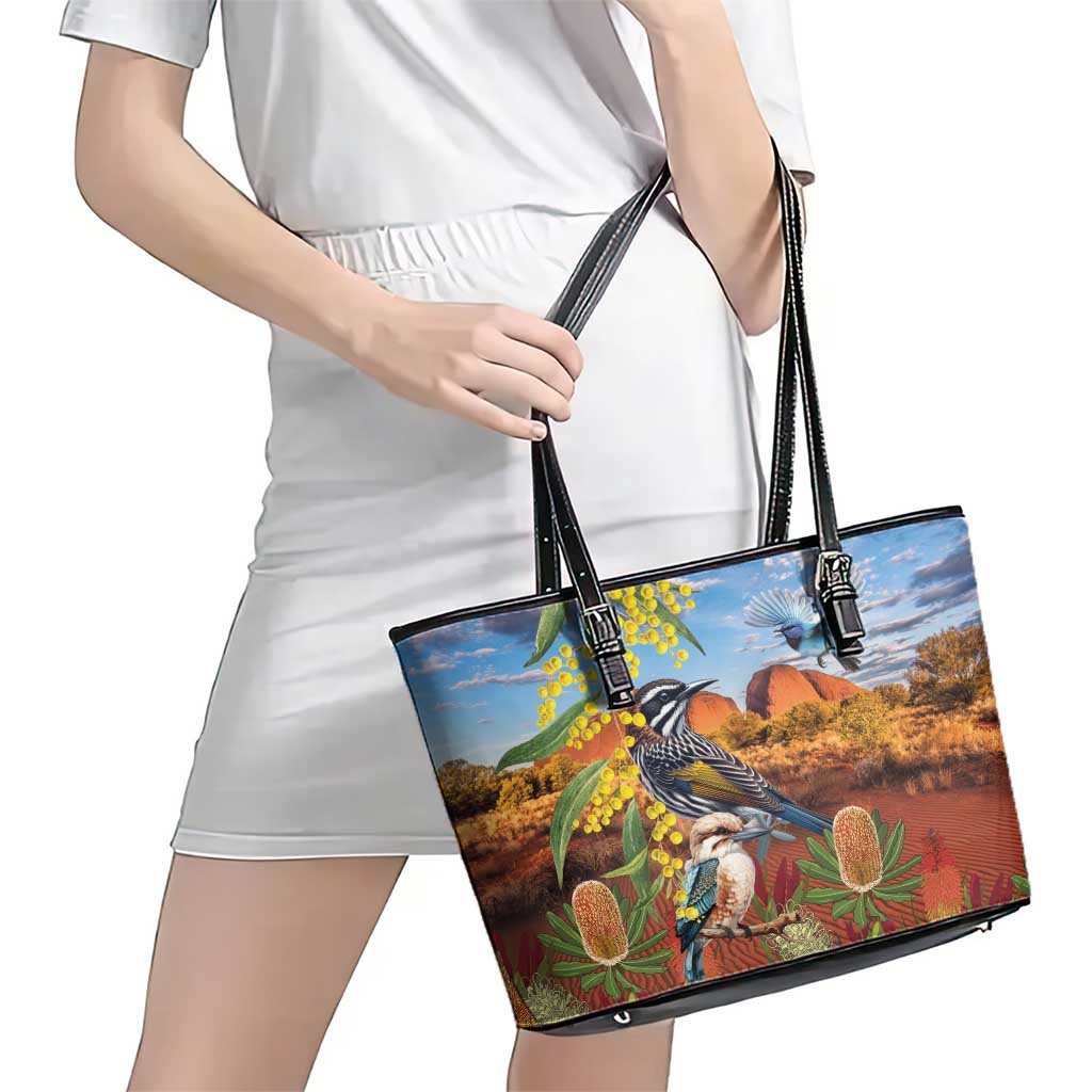 Australia Native Bird Uluru Ayers Rock Leather Tote Bag