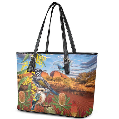 Australia Native Bird Uluru Ayers Rock Leather Tote Bag