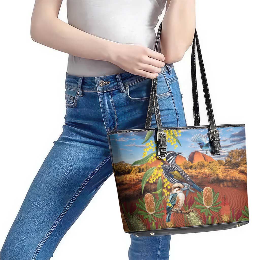 Australia Native Bird Uluru Ayers Rock Leather Tote Bag