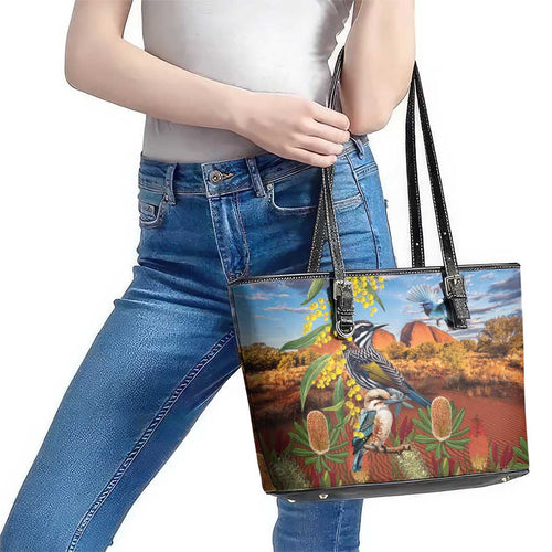 Australia Native Bird Uluru Ayers Rock Leather Tote Bag
