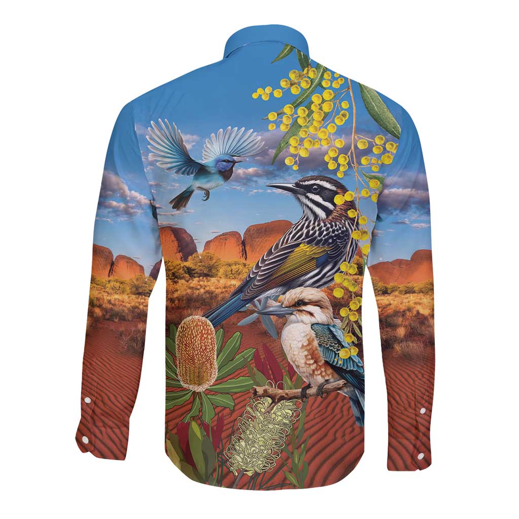 Australia Native Bird Uluru Ayers Rock Long Sleeve Button Shirt