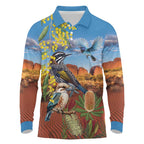 Australia Native Bird Uluru Ayers Rock Long Sleeve Polo Shirt