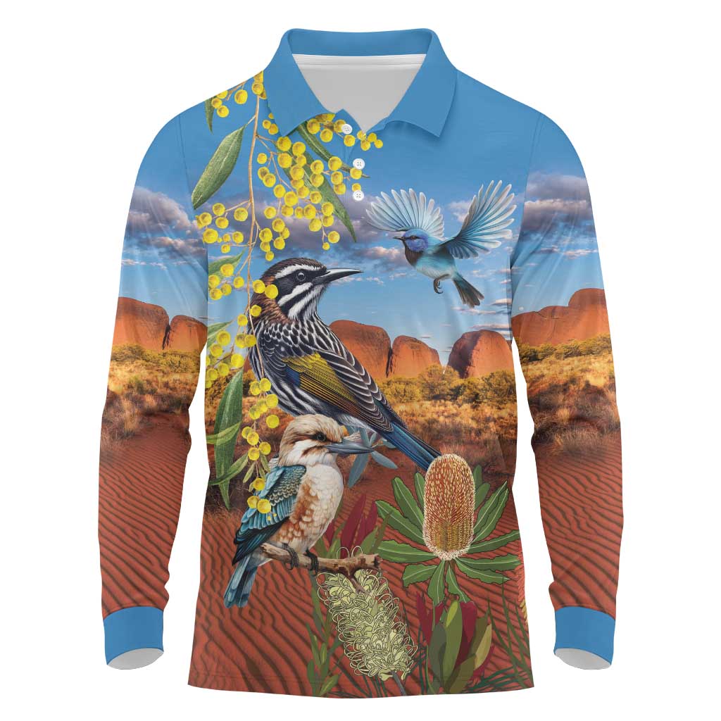 Australia Native Bird Uluru Ayers Rock Long Sleeve Polo Shirt