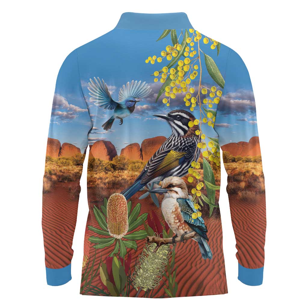 Australia Native Bird Uluru Ayers Rock Long Sleeve Polo Shirt