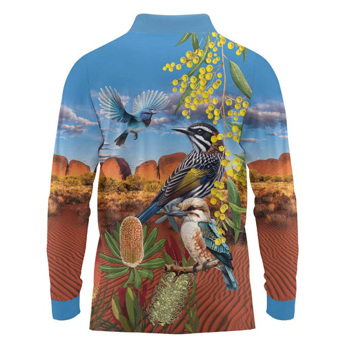 Australia Native Bird Uluru Ayers Rock Long Sleeve Polo Shirt